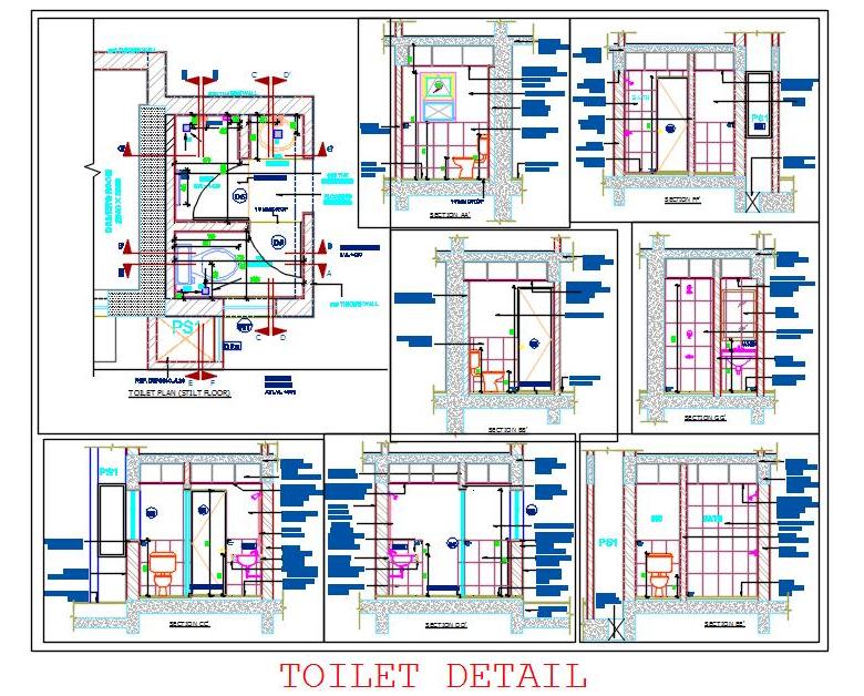 Toilet Block with Separate WC and Bath Area DWG Download